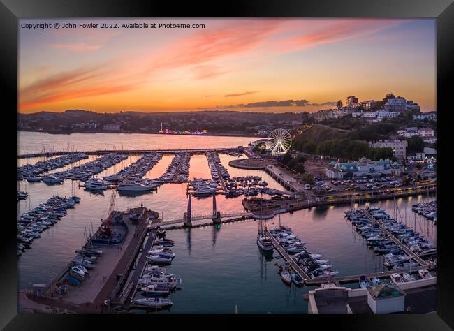 Torquay Harbour at Sunset Framed Print by John Fowler