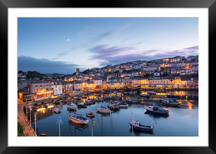 Brixham Harbour at Twilight Framed Mounted Print by John Fowler