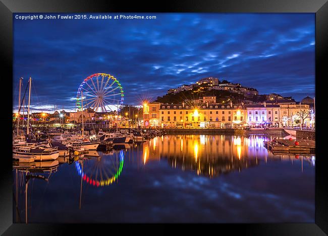 Torquay Harbour by Night Framed Print by John Fowler
