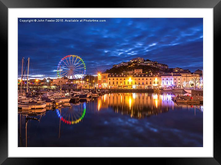 Torquay Harbour by Night Framed Mounted Print by John Fowler