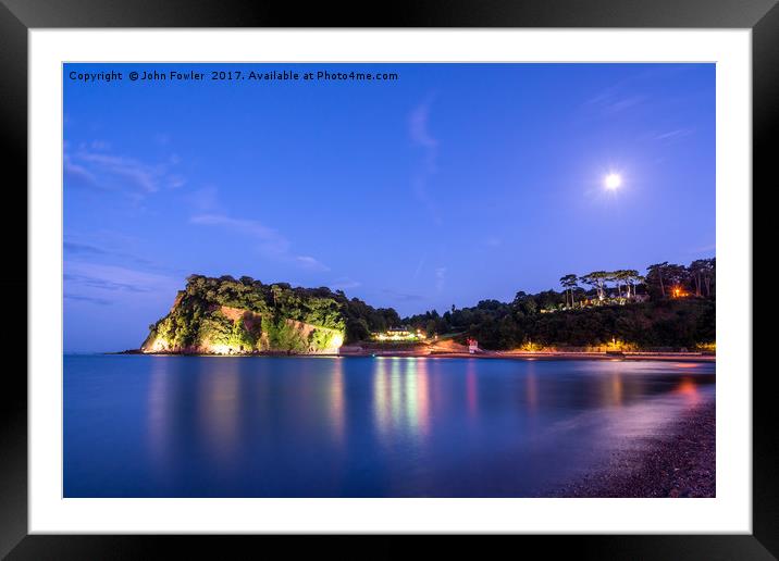  The Ness, Shaldon By Moonlight Framed Mounted Print by John Fowler
