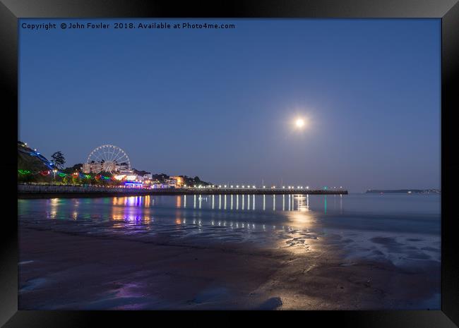 Torquay Seafront By Moonlight Framed Print by John Fowler