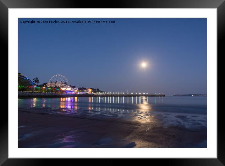 Torquay Seafront By Moonlight Framed Mounted Print by John Fowler