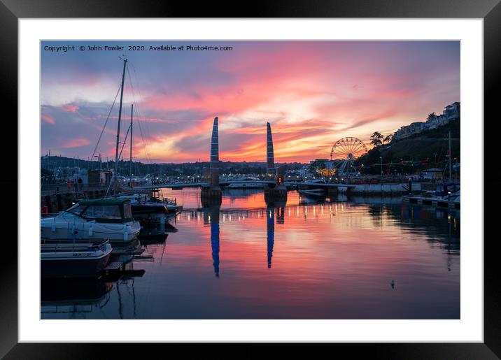 Torquay Harbour Sunset Framed Mounted Print by John Fowler