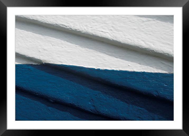 White, Blue boat Framed Mounted Print by Ivan Kovacs