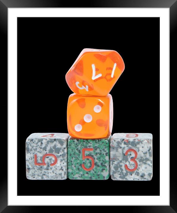 Dice on Black Framed Mounted Print by Ivan Kovacs