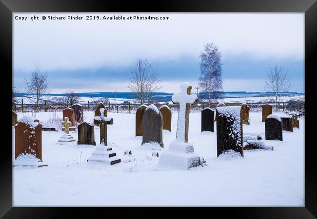Snow Covered Yorkshire Graveyard. Framed Print by Richard Pinder