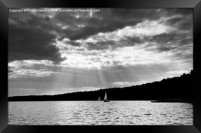 Black and white lake view Framed Print by Arletta Cwalina