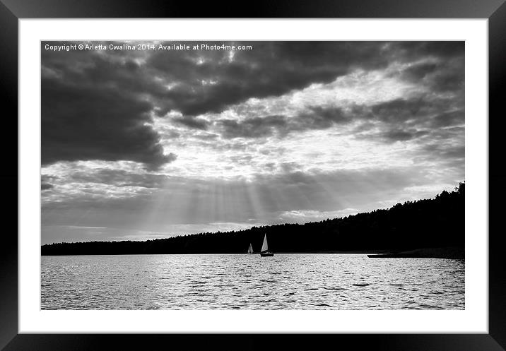 Black and white lake view Framed Mounted Print by Arletta Cwalina