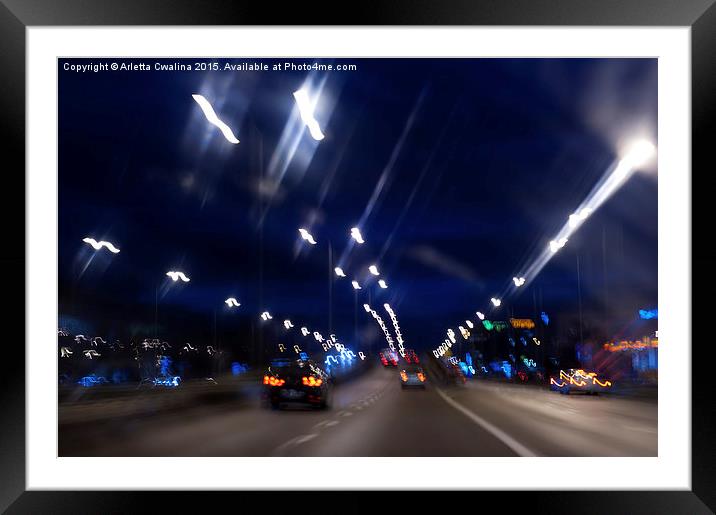 Cars motion street night lights Framed Mounted Print by Arletta Cwalina