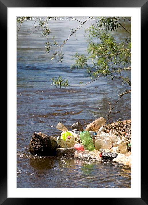 garbage plastic bottles damage river after flood  Framed Mounted Print by Arletta Cwalina