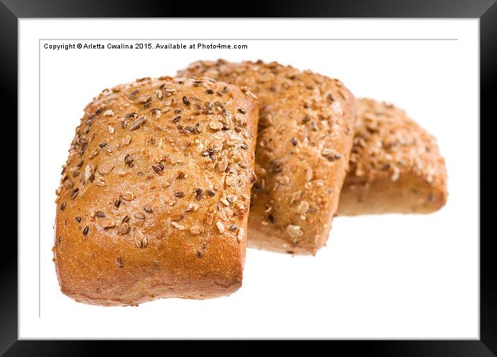 Fresh baked graham bread rolls with seeds  Framed Mounted Print by Arletta Cwalina