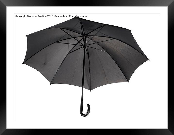 single open black umbrella with curved handle  Framed Mounted Print by Arletta Cwalina