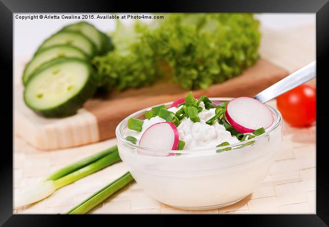 cottage cheese with radish and chives  Framed Print by Arletta Cwalina