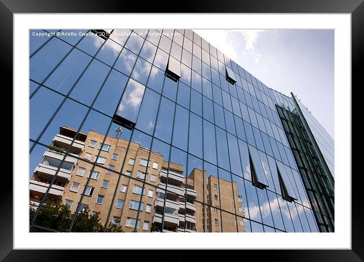 glass skyscraper and old building in reflection Framed Mounted Print by Arletta Cwalina