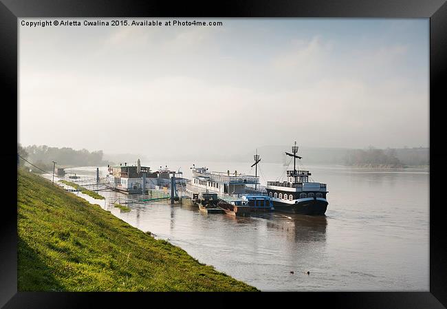 ferry ships at Vistula River Framed Print by Arletta Cwalina