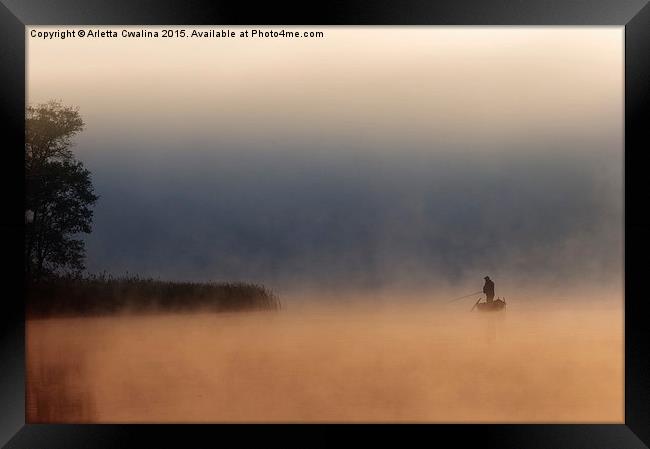  Lone fisher in quiet morning fog Framed Print by Arletta Cwalina