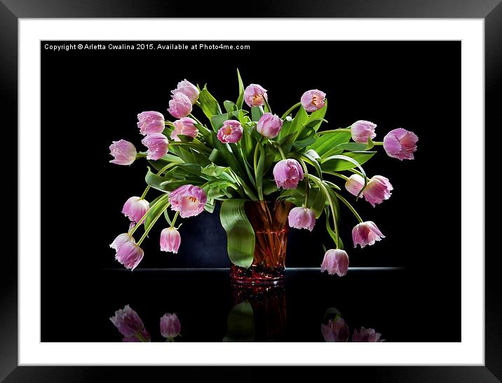 Pink tulips bouquet in vase Framed Mounted Print by Arletta Cwalina