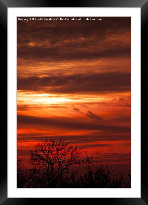 Calming red sunset sky Framed Mounted Print by Arletta Cwalina