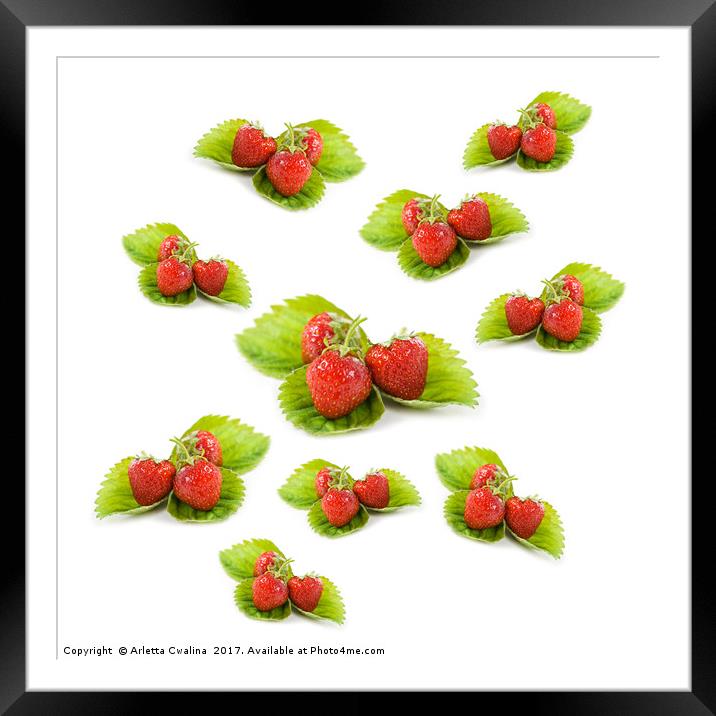 Red strawberries fruits on leaves Framed Mounted Print by Arletta Cwalina