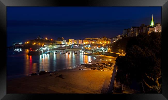 Tenby night harbour  Framed Print by Dean Merry