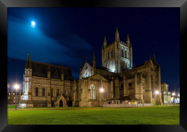 Moon lit Cathedral, Hereford Framed Print by Dean Merry