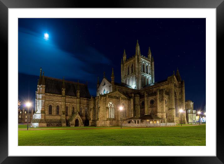 Moon lit Cathedral, Hereford Framed Mounted Print by Dean Merry