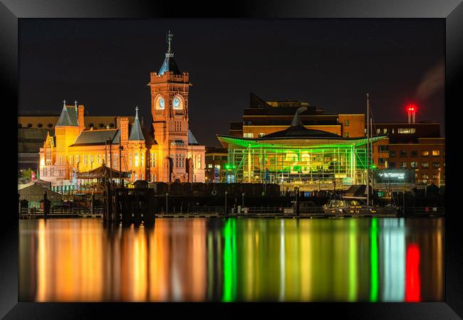Pierhead Building and Senedd Illuminated Green for Framed Print by Dean Merry