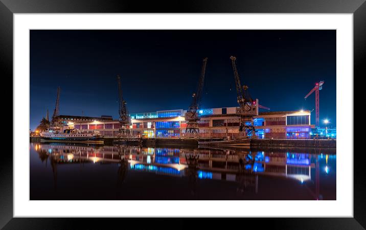 Bristol M Shed cranes reflections  Framed Mounted Print by Dean Merry