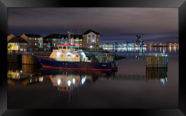 Smit Towy boat docked at Cardiff Barrage Framed Print by Dean Merry