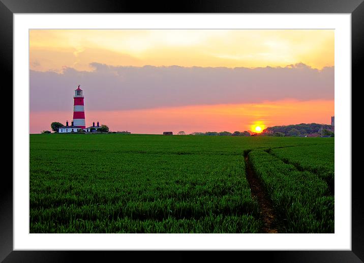 Happisburgh Lighthouse at Sunset Framed Mounted Print by Christopher Hill
