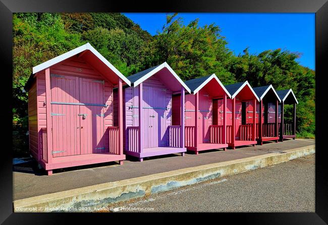 Beach huts on Folkestone seafront Framed Print by Michael Hopes