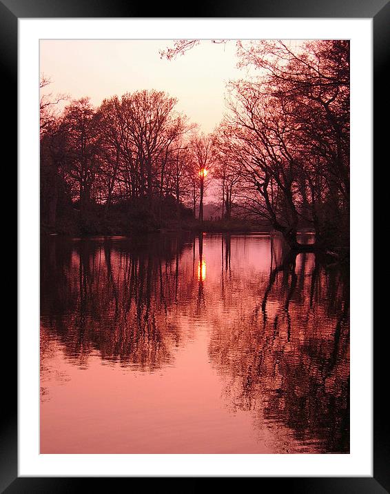 Sunset over lake Framed Mounted Print by Michael Hopes
