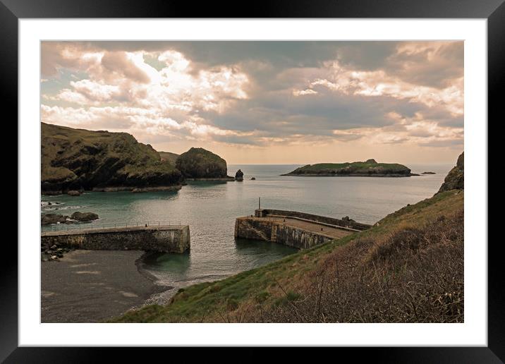Mullion Cove & Island Framed Mounted Print by Michael Hopes