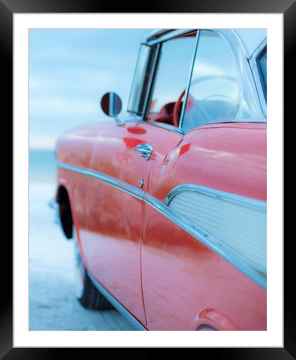 Classic Chevy Bel Air at the Beach Framed Mounted Print by Edward Fielding