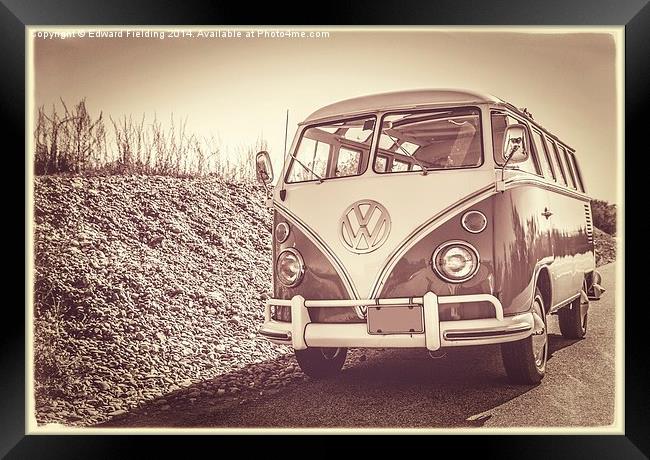Vintage VW Surfer Van Framed Print by Edward Fielding