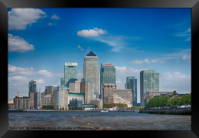 Canary Wharf in London's Docklands viewed from The Framed Print by John Boud