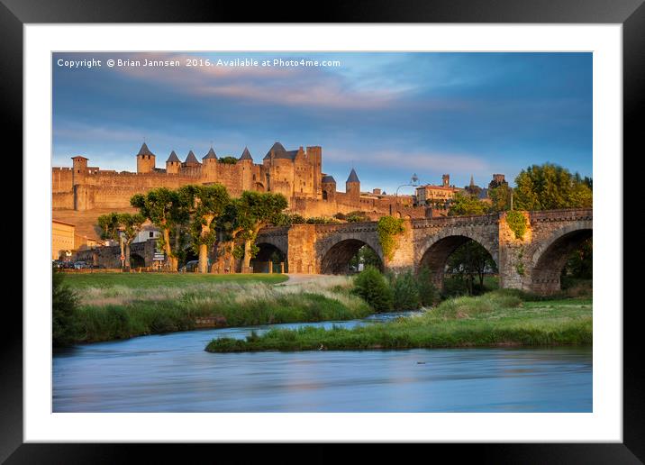 Setting sunlight over town of Carcassonne Framed Mounted Print by Brian Jannsen