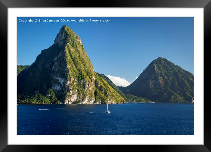 St Lucia Pitons Framed Mounted Print by Brian Jannsen