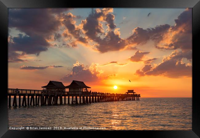 Naples Pier Sunset Framed Print by Brian Jannsen