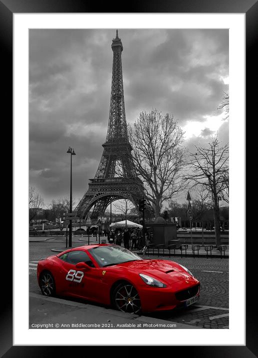 Beautiful Ferrari in front of the Eiffel Tower Framed Mounted Print by Ann Biddlecombe
