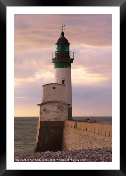 Lighthouse of Le Treport in Normandy under stormy  Framed Mounted Print by Ann Biddlecombe