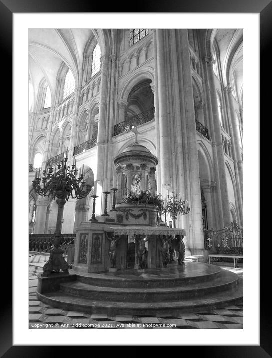 At the Alter in Noyon Cathedral in monochrome Framed Mounted Print by Ann Biddlecombe