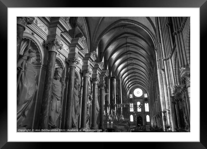 Saint-Remi Basilica in Reims France in Monochrom Framed Mounted Print by Ann Biddlecombe