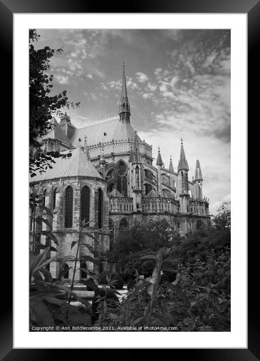 Cathedral in Reims in monochrome Framed Mounted Print by Ann Biddlecombe