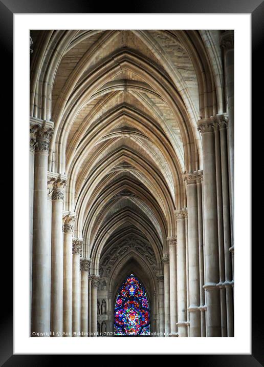 Inside cathedral at Reims France Framed Mounted Print by Ann Biddlecombe