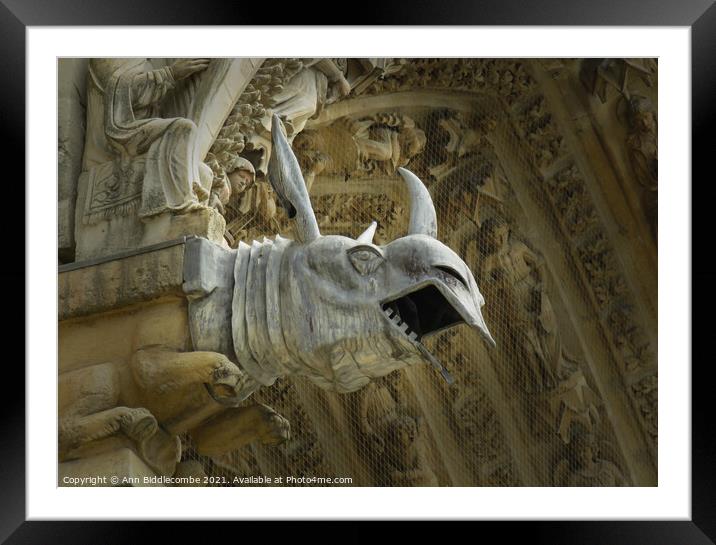 Rino gargoyle at Riems Notre Dame Framed Mounted Print by Ann Biddlecombe