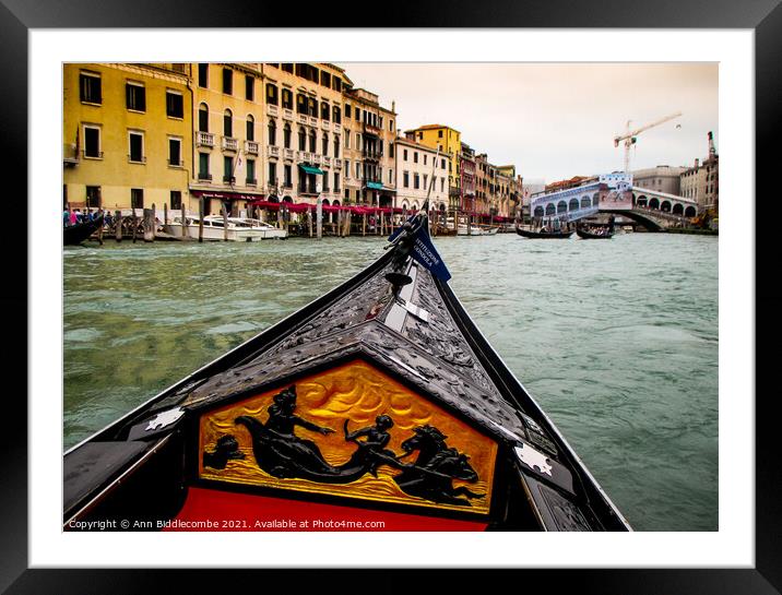 Venice by Gondola on the main canal Framed Mounted Print by Ann Biddlecombe