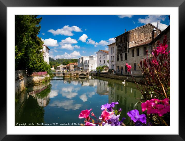 Joinville in France over the canal Framed Mounted Print by Ann Biddlecombe