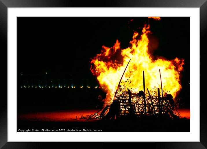 Bonfire on Weymouth beach Framed Mounted Print by Ann Biddlecombe